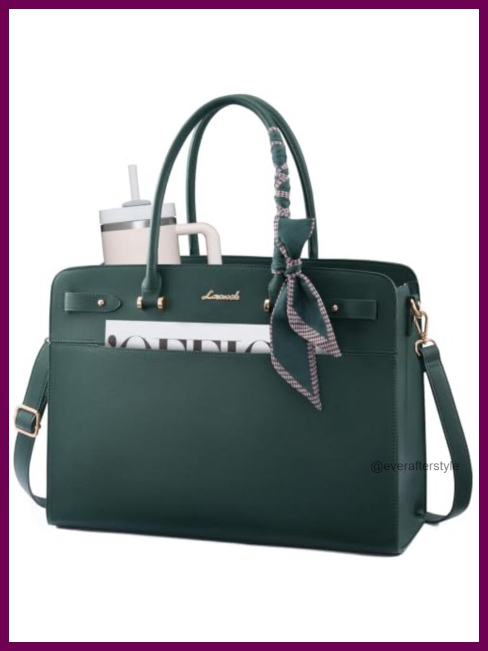 15.6 Inch Laptop Tote Bag, Faux Leather Work Briefcase with Silk Scarf, 3-Way